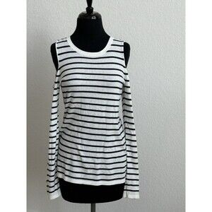 Lilly Pulitzer Lyon Sweater Women’s Medium White Blue‎ Stripe Cold Shoulder NWT